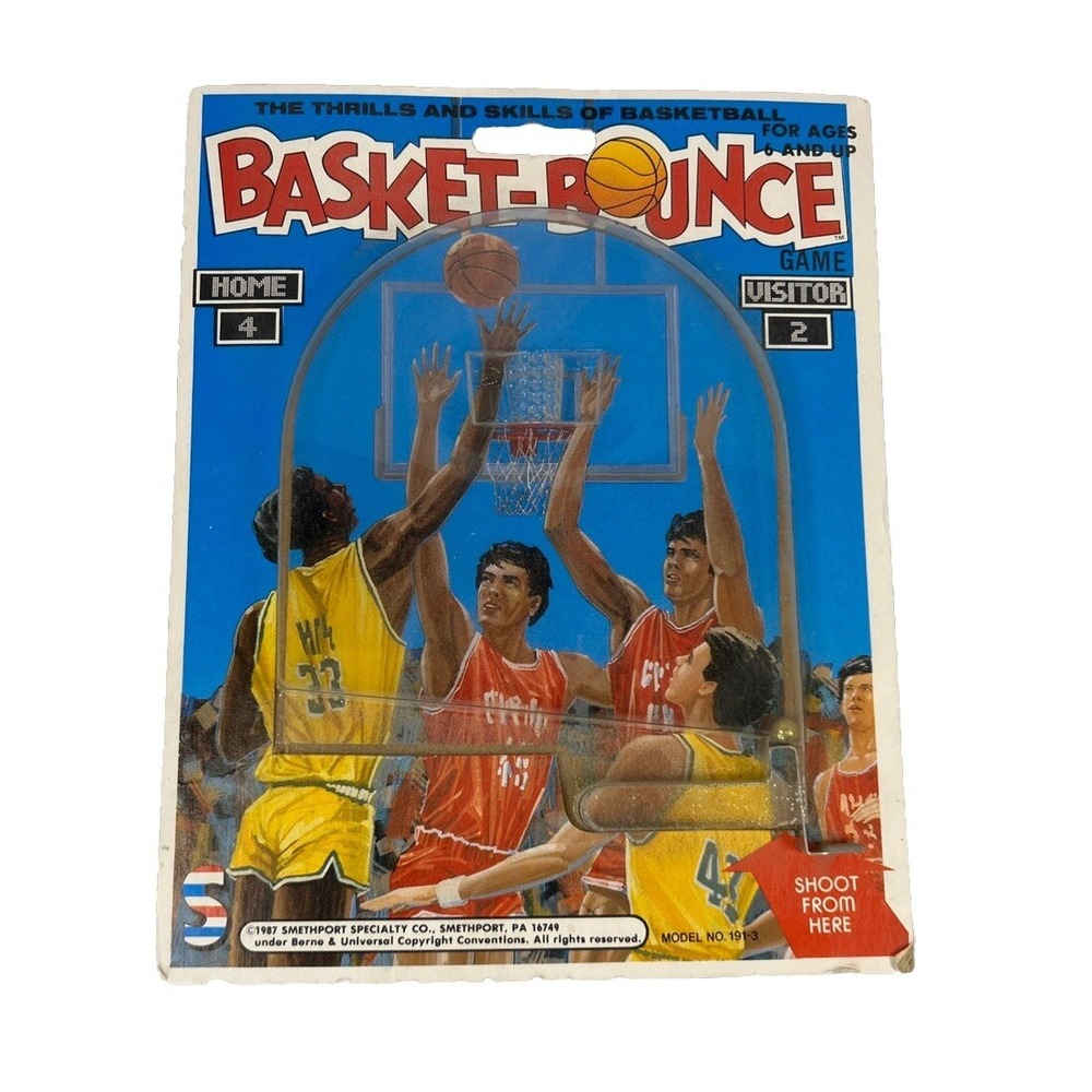 Vintage 80s BASKET-BOUNCE Basketball Cardboard Game 1987 Smethport Marble Shoot